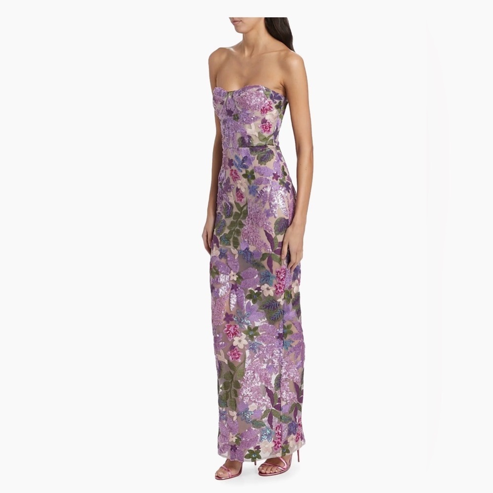 Bronx and Banco Dahlia Floral-Embellished Strapless Gown Size XS | US 2 - Picture 3 of 16